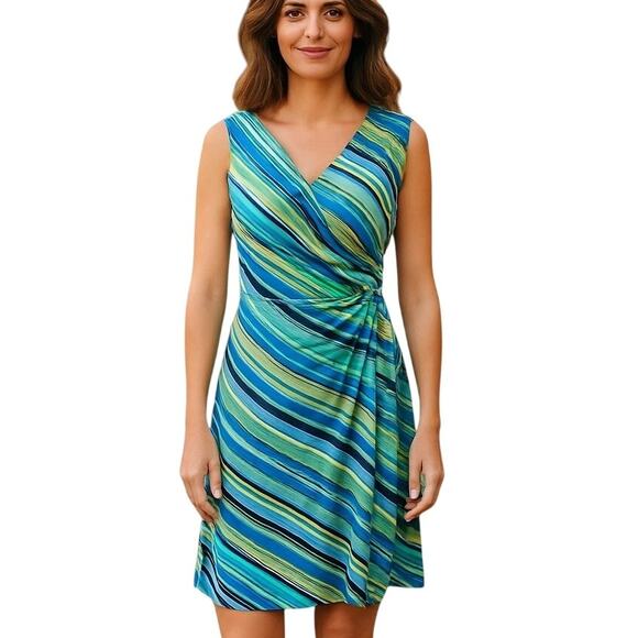 Women's Large Green Sparkle Sleeveless Midi Sun Dress Miss Size 12 14 L - Picture 1 of 6